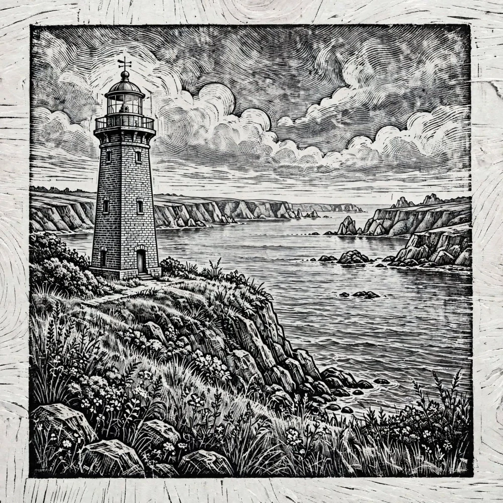 Magnetka MAJÁK č. 20 - Rytina útesu | 15x15 cm | AI Art