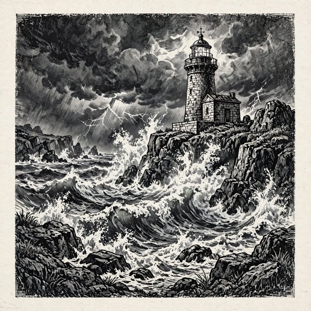 Magnetka MAJÁK č. 24 - Bouře s blesky | 15x15 cm | AI Art