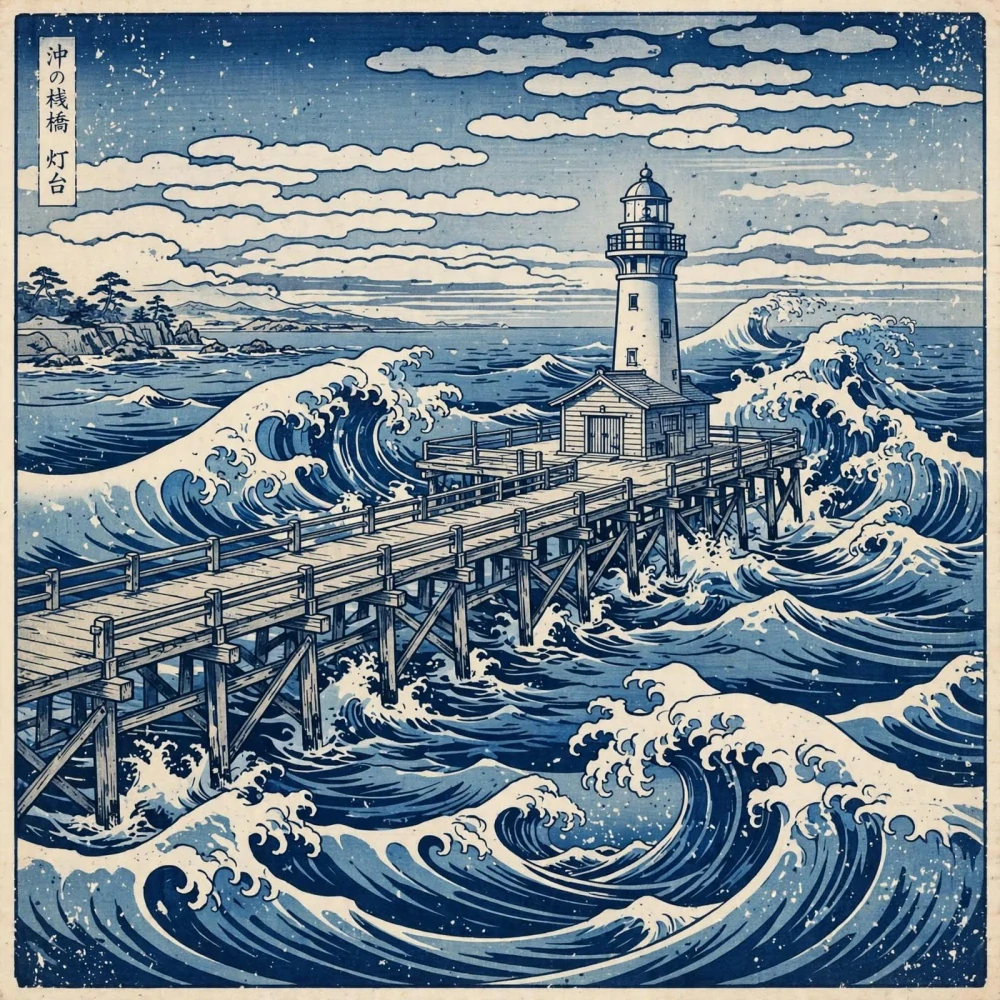 Magnetka MAJÁK č. 30 - Japonská vlna | 15x15 cm | AI Art